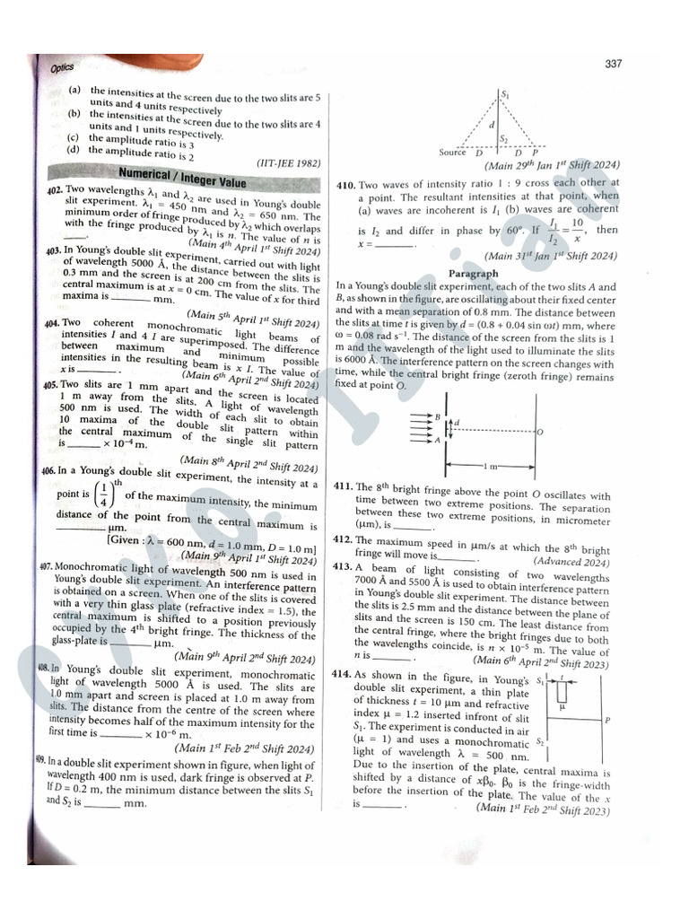 Wavelength Ratio in Young's Experiment | PDF | Wavelength | Diffraction