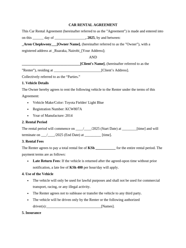 CAR_RENTAL_AGREEMENT[1] | PDF | Renting | Lease
