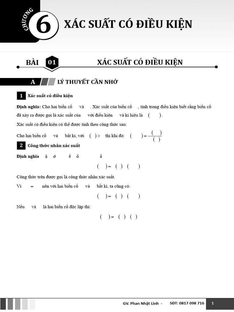 Bài 01 - Dạng 01. Tính xác suất có điều kiện - GV | PDF