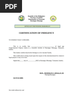 Barangay Certification of Indigency Sample | PDF