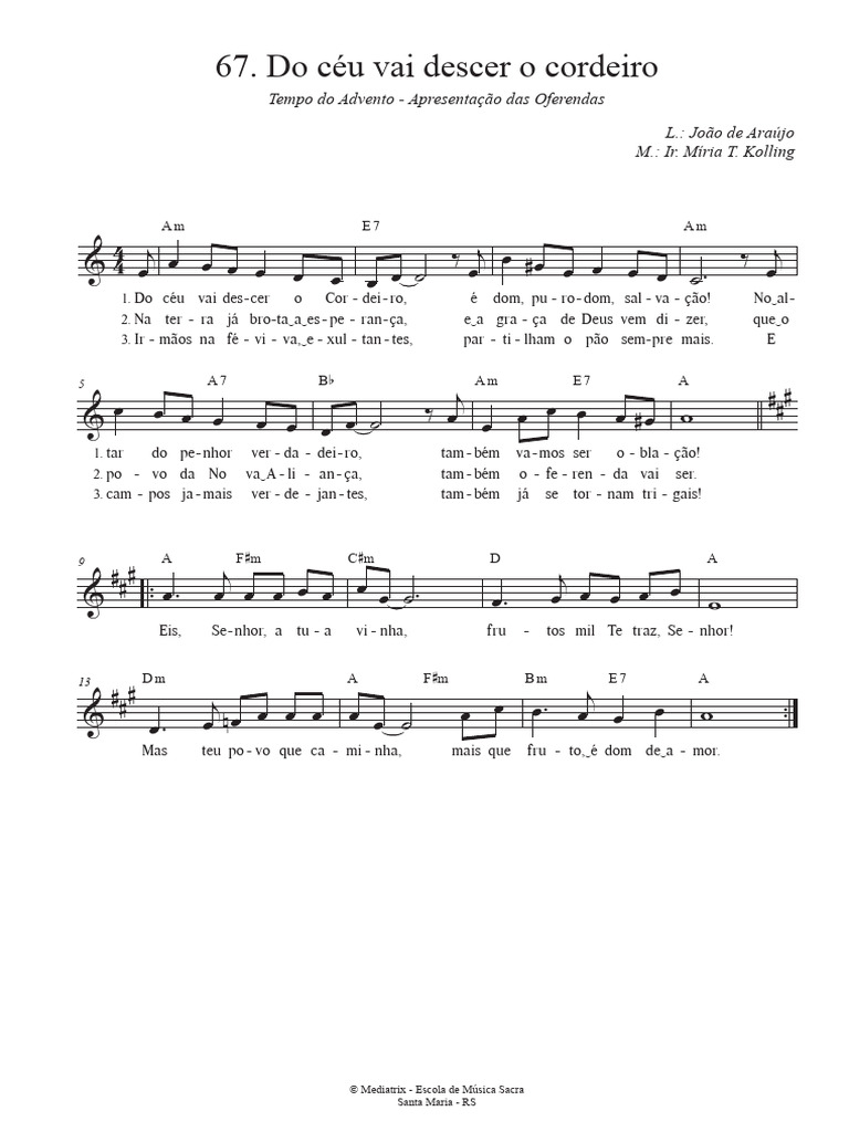 Do Céu Vai Descer o Cordeiro - Score | PDF