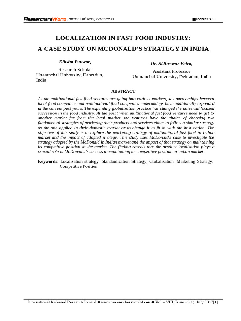 McDonald's Localization Strategy in India | PDF | Mc Donald's | Brand