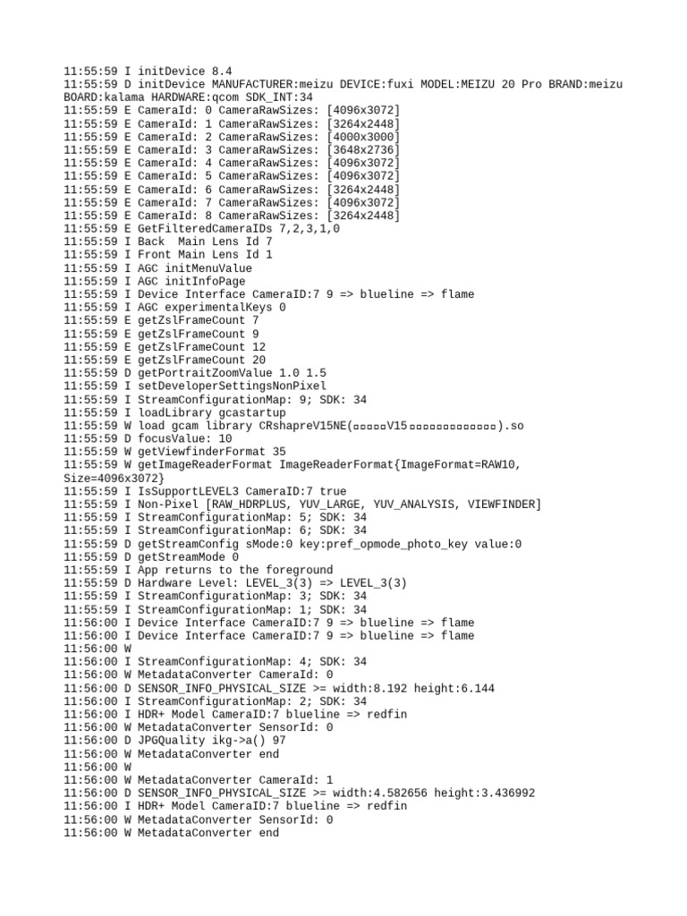 Meizu 20 Pro Camera Configuration Logs | PDF | Software Development Kit ...