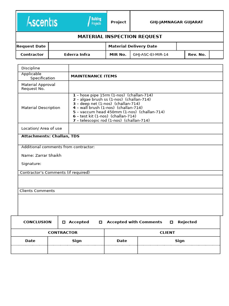 Mir Maintenance Items | PDF