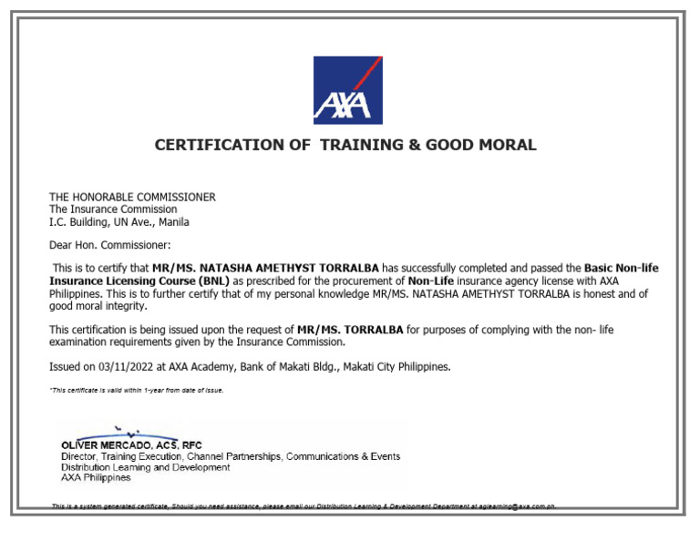 Certification of Non-Life Insurance Training | PDF