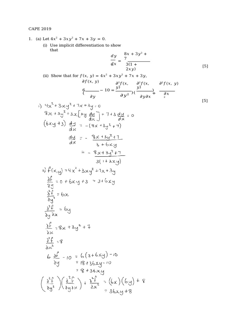 CAPE 2019 Mathematics Exam Solutions | PDF | Equations | Series ...