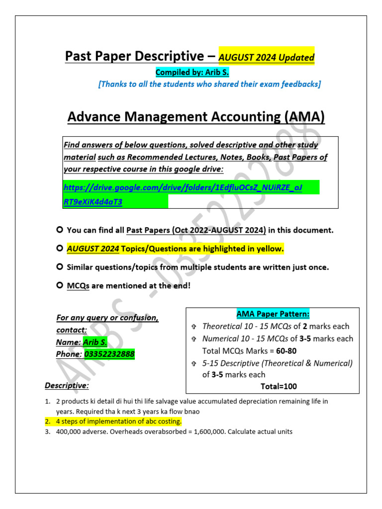 AMA Past Papers & Study Material 2024 | PDF | Net Present Value | Inventory
