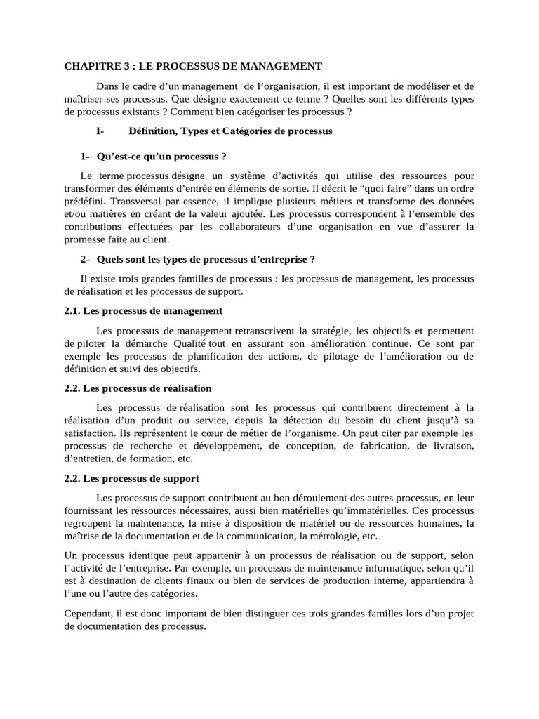 Processus de Management et Planification | PDF | Planification | Business