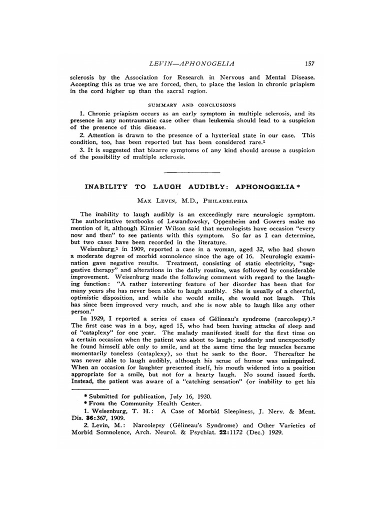 Aphonogelia: Inability to Laugh Audibly | PDF | Neurology | Laughter