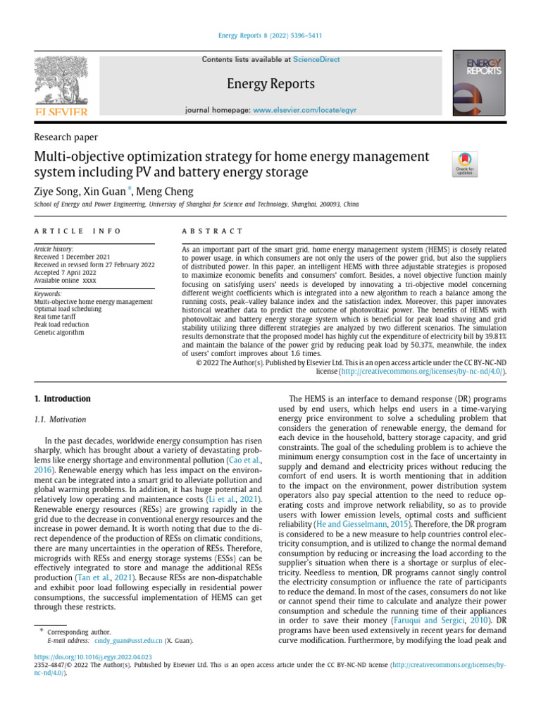 Multi-Objective Optimization Enrgy Home Managemnt System Including PV ...