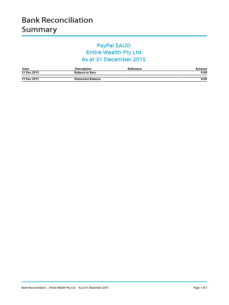 Entire Wealth Pty Ltd - Bank Reconciliation | PDF | Pay Pal ...