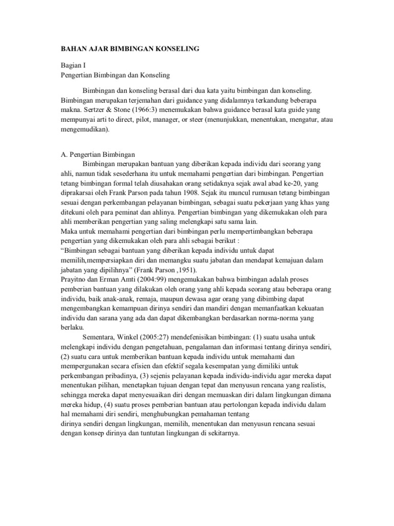 Bahan Ajar Bimbingan Konseling Bagian I Pengertian Bimbingan Dan Konseling Bimbingan Dan Konseling Berasal Dari Dua