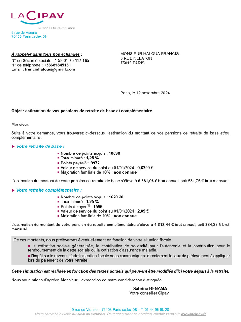 Estimation de votre retraite 2024 | PDF | Retraite