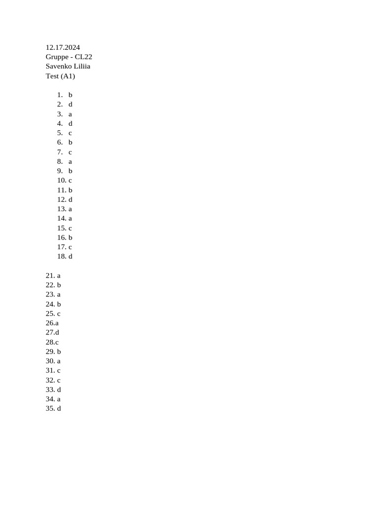 CL22 Test Answers by Savenko Liliia | PDF