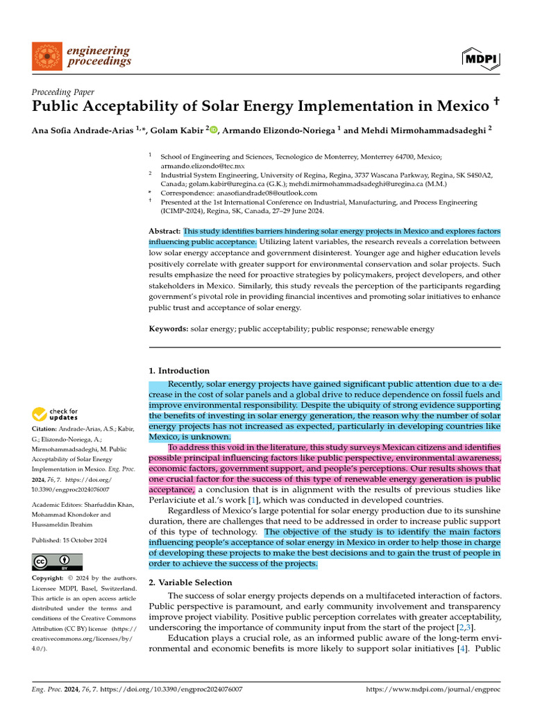 Public Acceptability of Solar Energy Implementation in Mexico | PDF ...