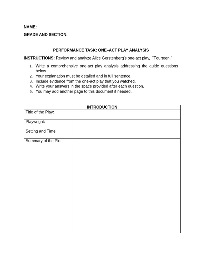 One Act Play Analysis | PDF