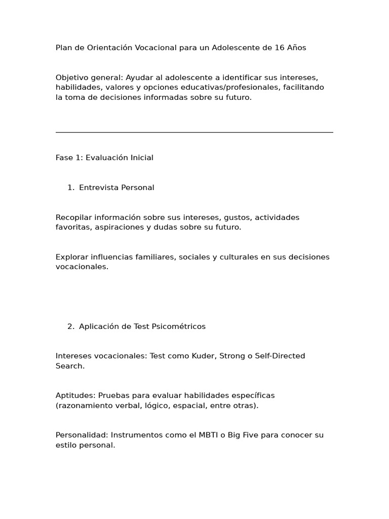 Plan de Orientación Vocacional | PDF | Toma de decisiones | Sicología