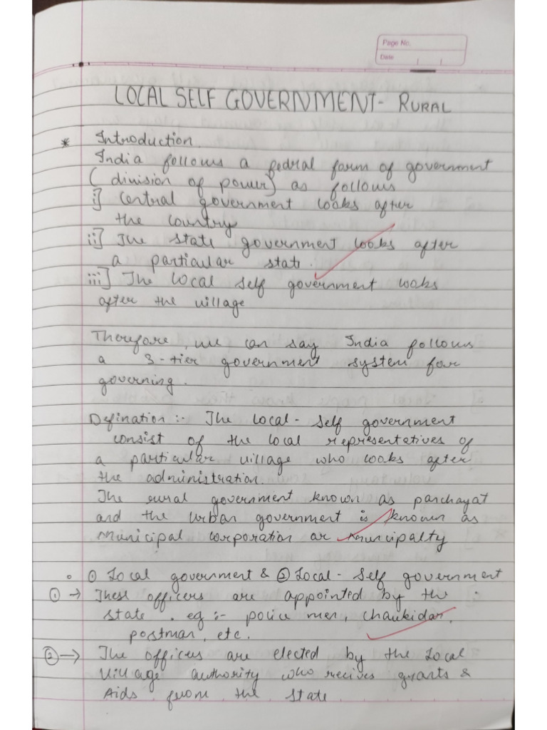 Local Self Government Rural Notes | PDF
