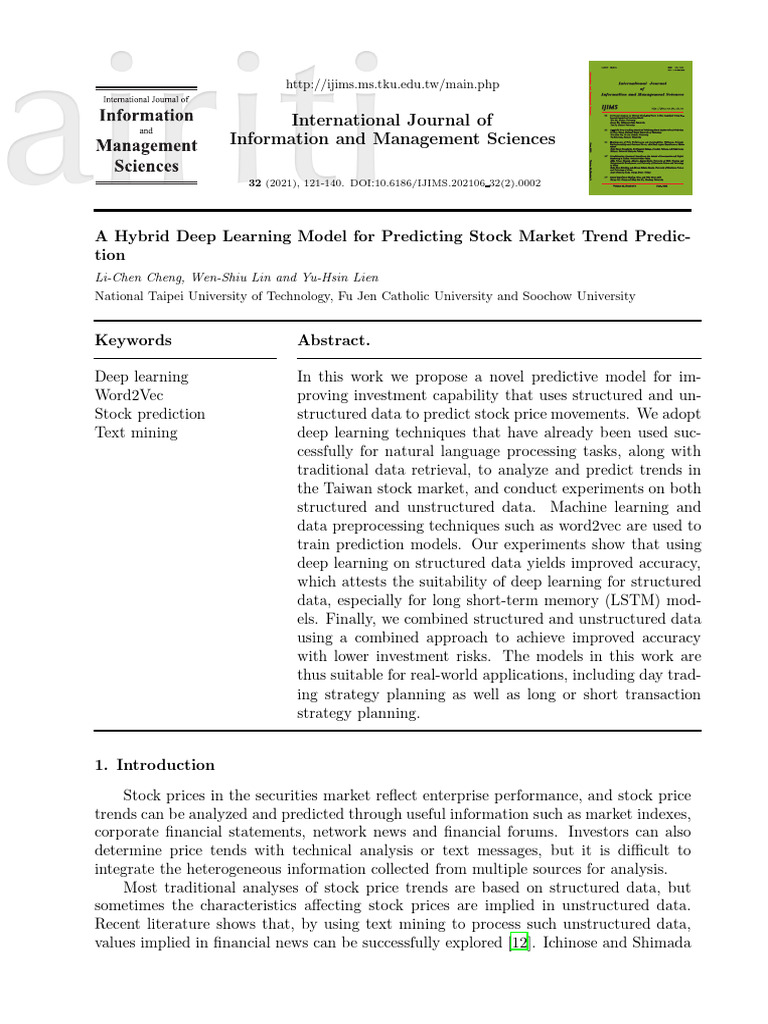 Hybrid Deep Learning for Stock Prediction | PDF | Artificial Neural ...