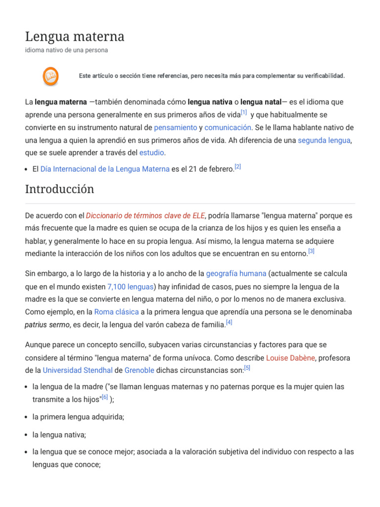 Lengua Materna - Wikipedia, La Enciclopedia Libre | PDF | Primer idioma ...