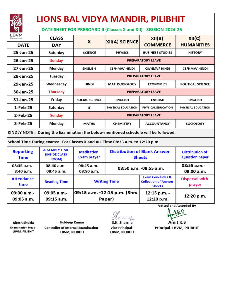 Preboard - II Datesheet X and Xii Session 2024-25 | PDF