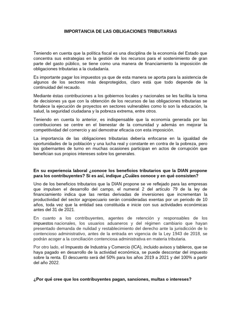 Importancia de las Obligaciones Tributarias | PDF | Impuestos | Economias
