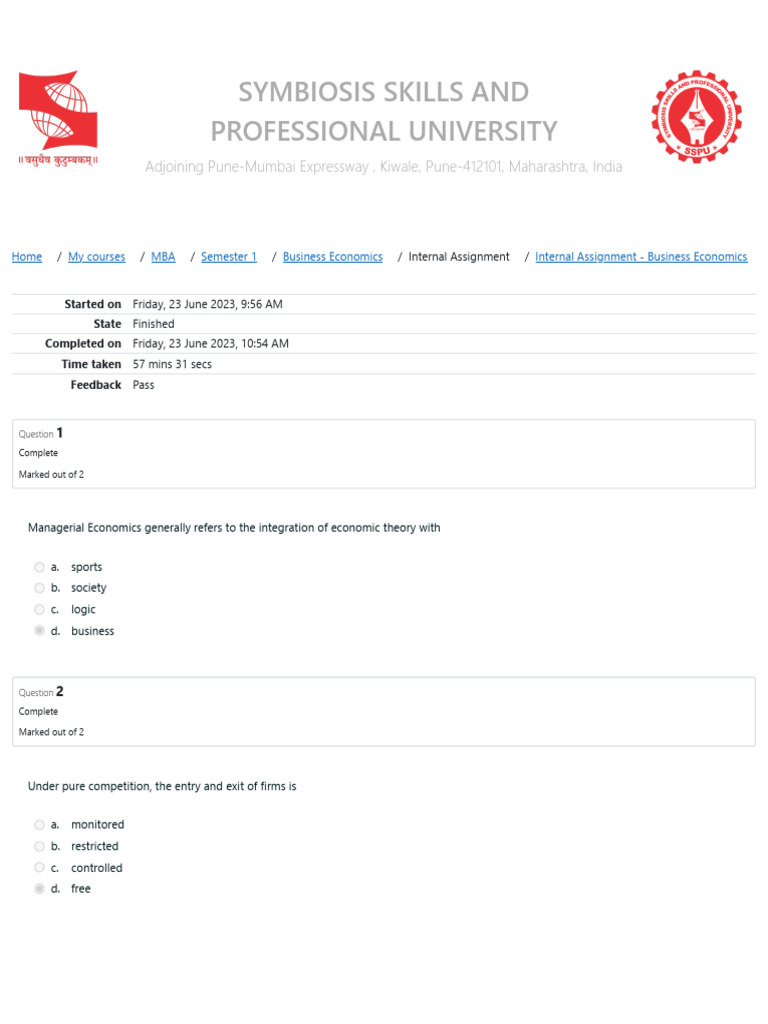 Internal Assignment - Business Economics - Attempt Review | PDF ...