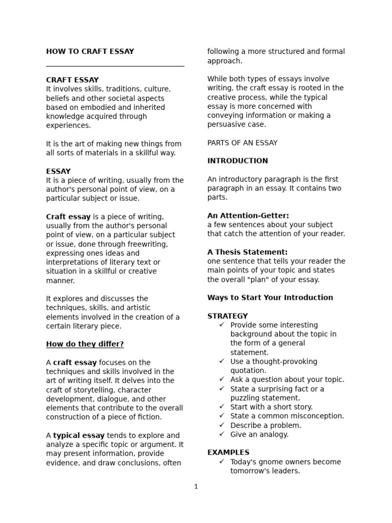 CRAFT ESSAY REVIEWER | PDF | Essays | Paragraph