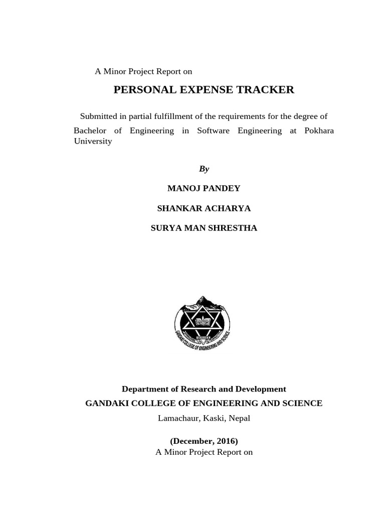 Personal Expense Tracker Project Report | PDF | User (Computing ...