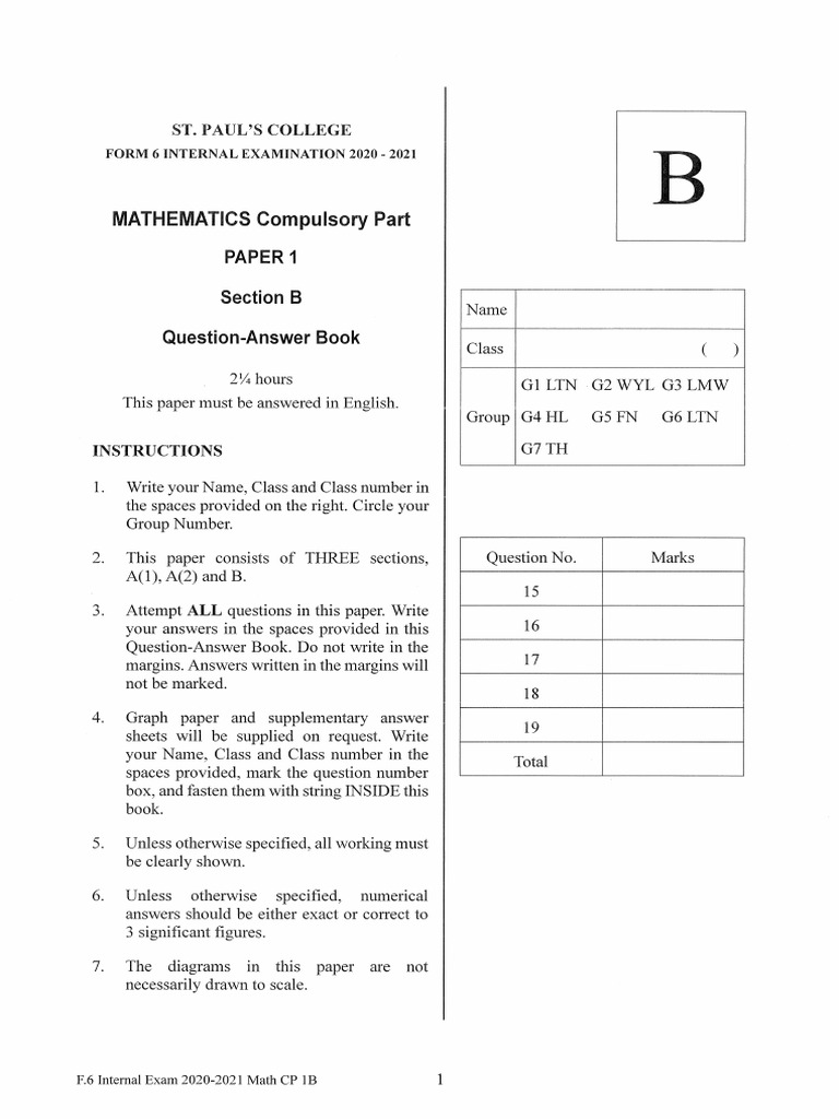 2021 F6 Paper 1 Section BQAB | PDF