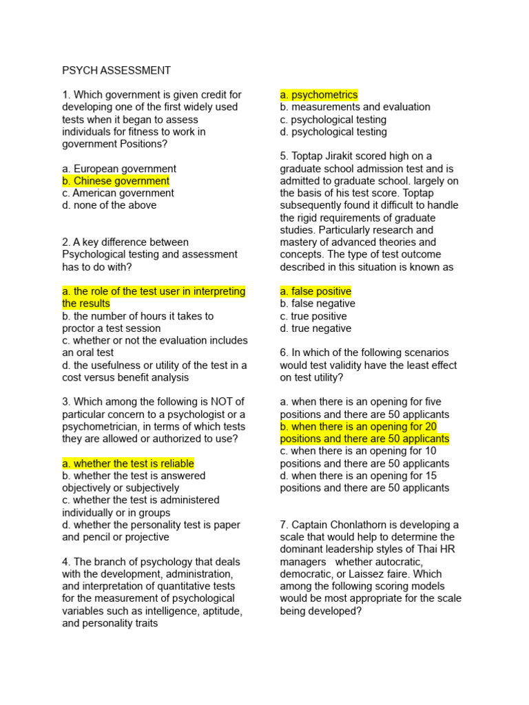 Psychological Testing and Assessment Insights | PDF | Psychometrics ...