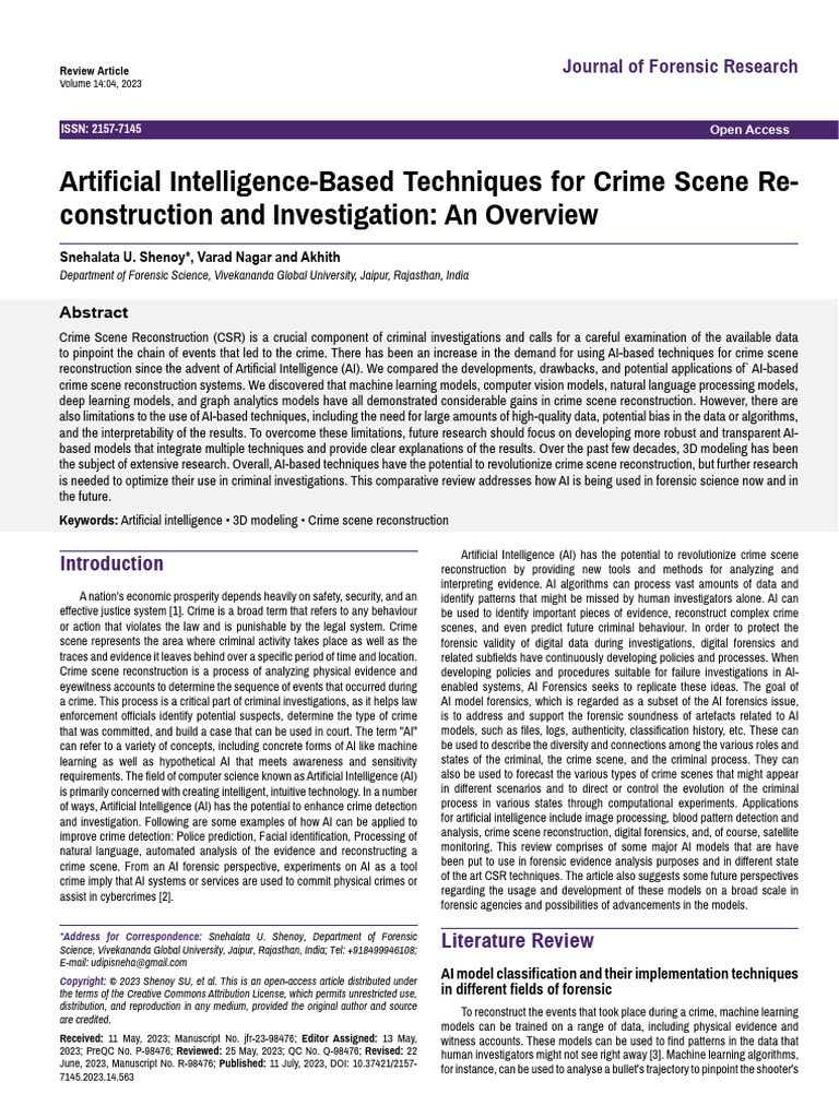 Artificial Intelligencebased Techniques For Crime Scene Reconstruction ...