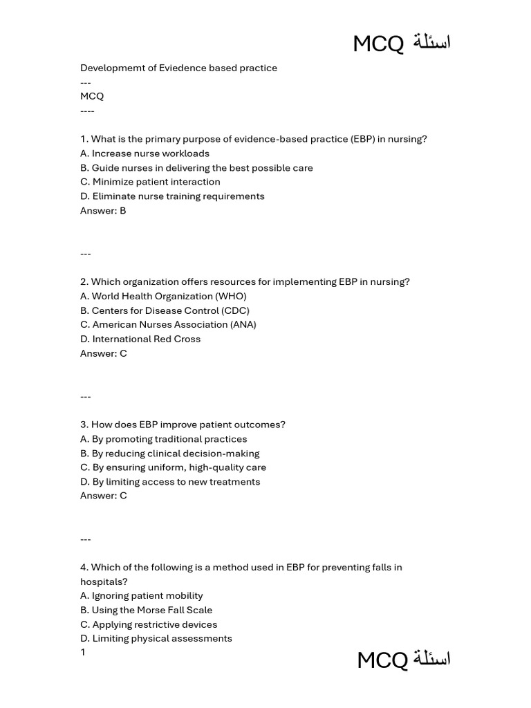 Developmemt of Eviedence Based Practice | PDF | Nursing | Evidence ...