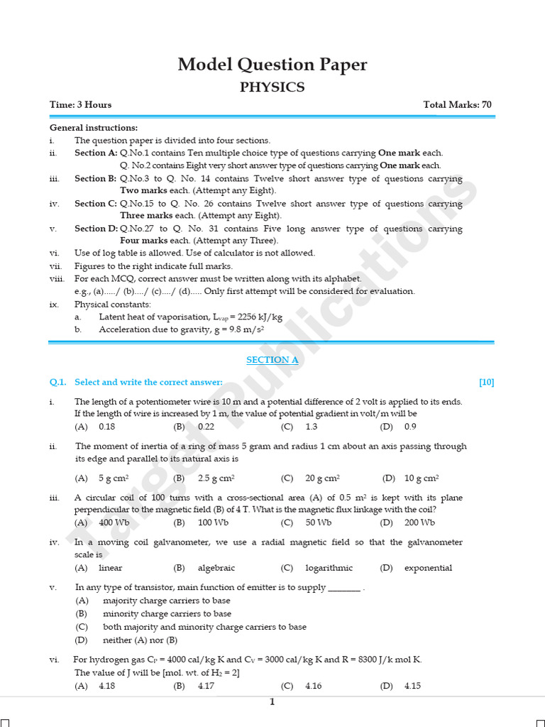 Model Paper 01 - Merged1736341334 | PDF | Gases | Inductance