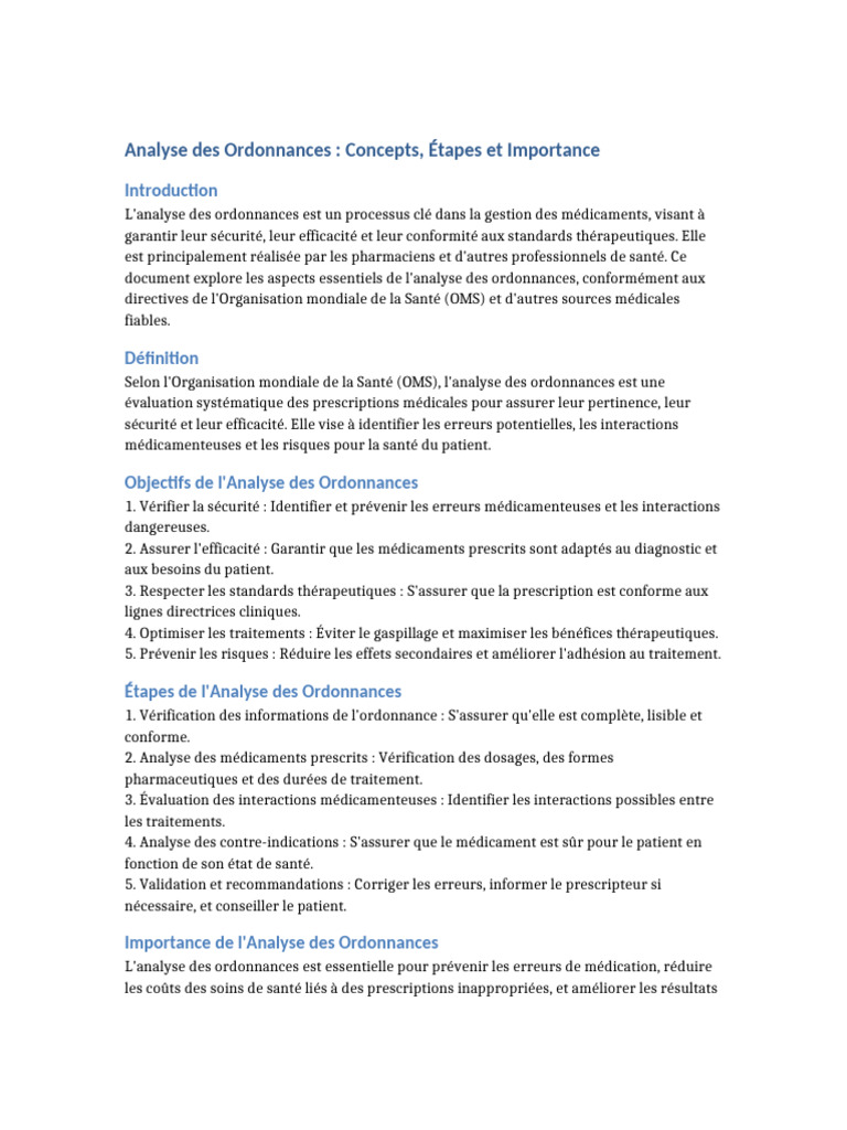 Analyse des Ordonnances Médicales OMS | PDF | Soins de santé | Médecine