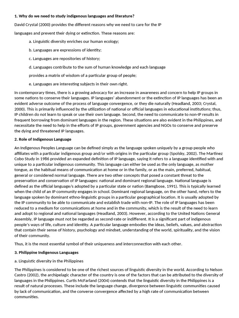 Importance of Indigenous Languages in the Philippines | PDF | Human ...