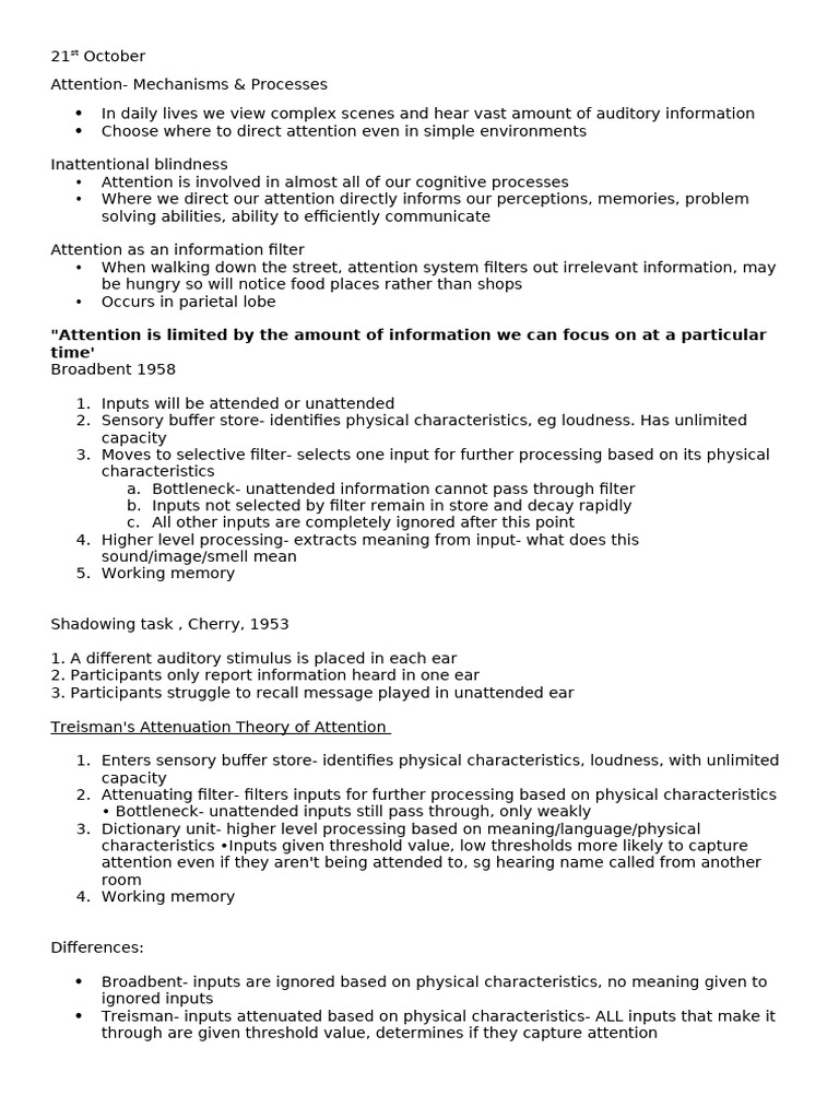 Attention 1 - Mechanisms N Processes | PDF | Attention | Neuropsychology