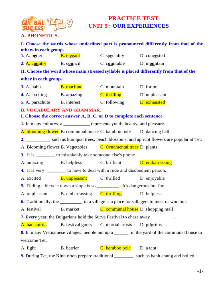 Practice Test Unit 4 - File (GV) | PDF | Cost Of Living | English Language