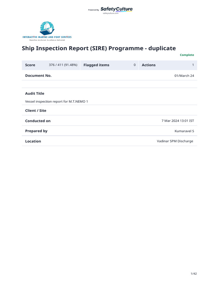 Ship-Inspection-Report-(SIRE)-Programme- NEMO 1 - SAFETY CULTURE REPORT ...
