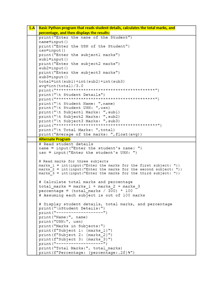 Python Programs for Student Data & Statistics | PDF | Complex Number ...