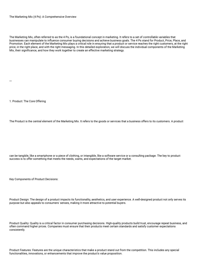 Understanding the Marketing Mix (4 Ps) | PDF | Pricing | Marketing