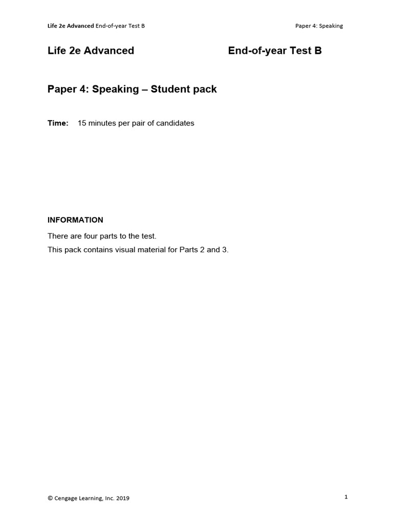 Life 2e Advanced Speaking Test B Guide | PDF