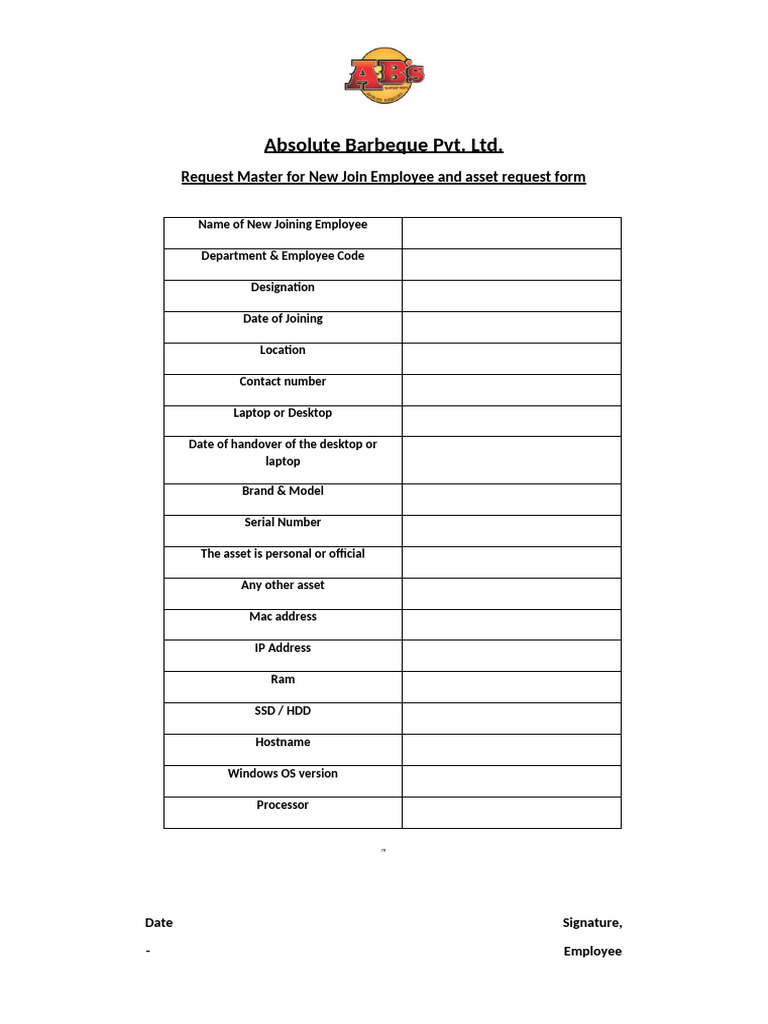 New Employee Asset Request Form | PDF