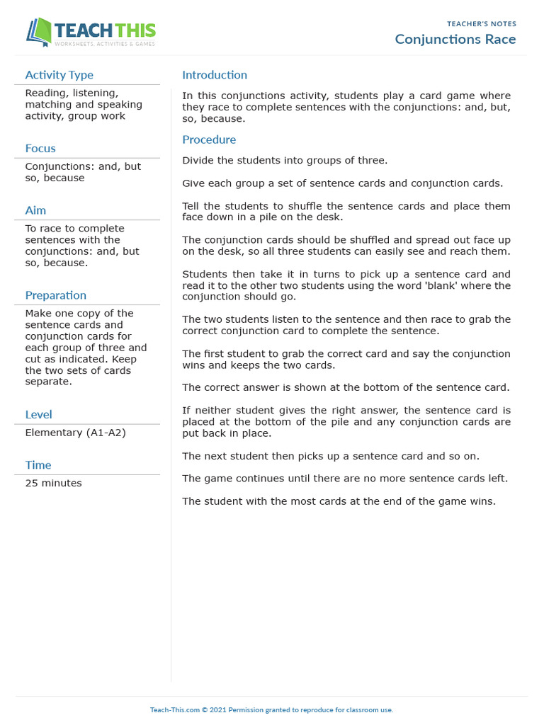 Conjunctions Race | PDF