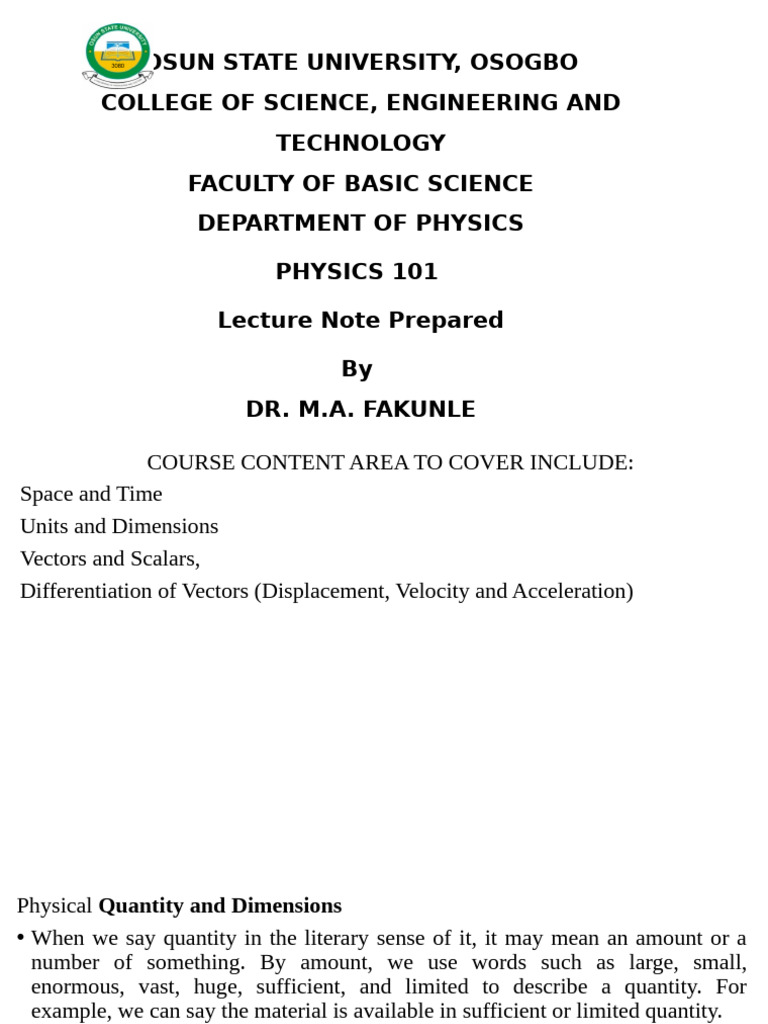 Phy 101 A Power Point Presentation | PDF | Euclidean Vector | Cartesian ...