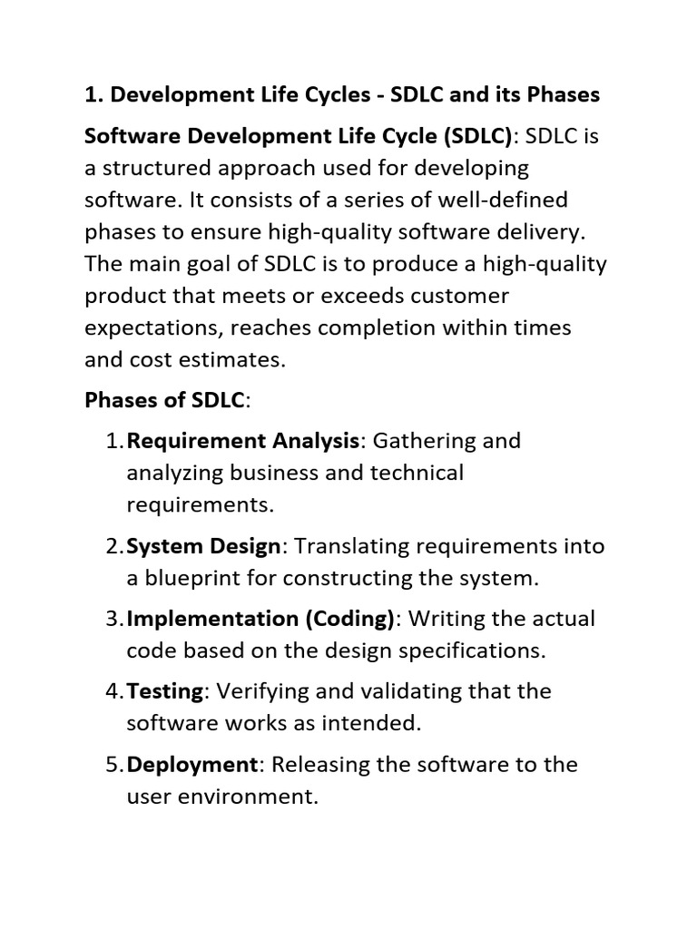 Software Development Life Cycle Overview | PDF | Software Testing ...