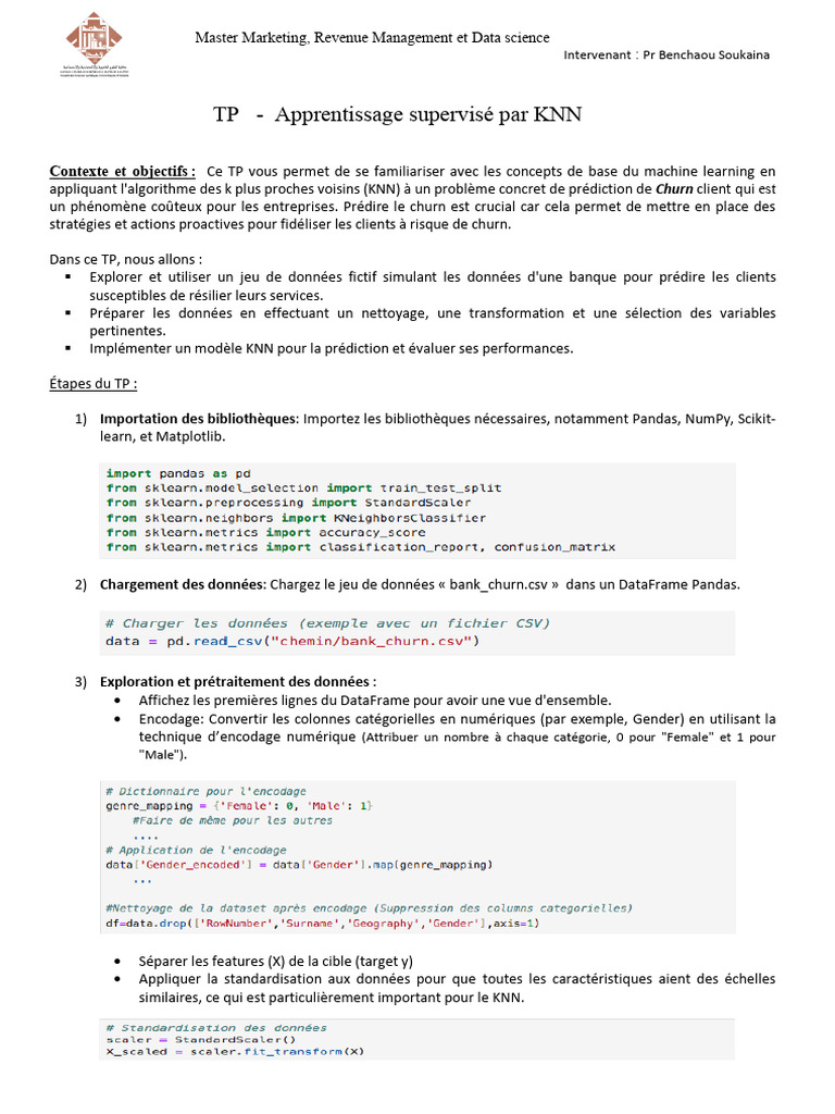 KNN pour prédire le Churn client | PDF | Apprentissage automatique ...