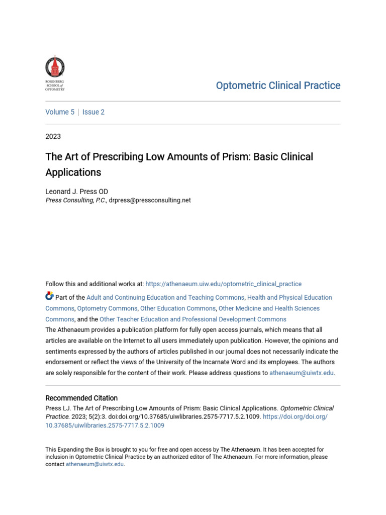 The art of prescribing low amounts of prism pdf human eye vision
