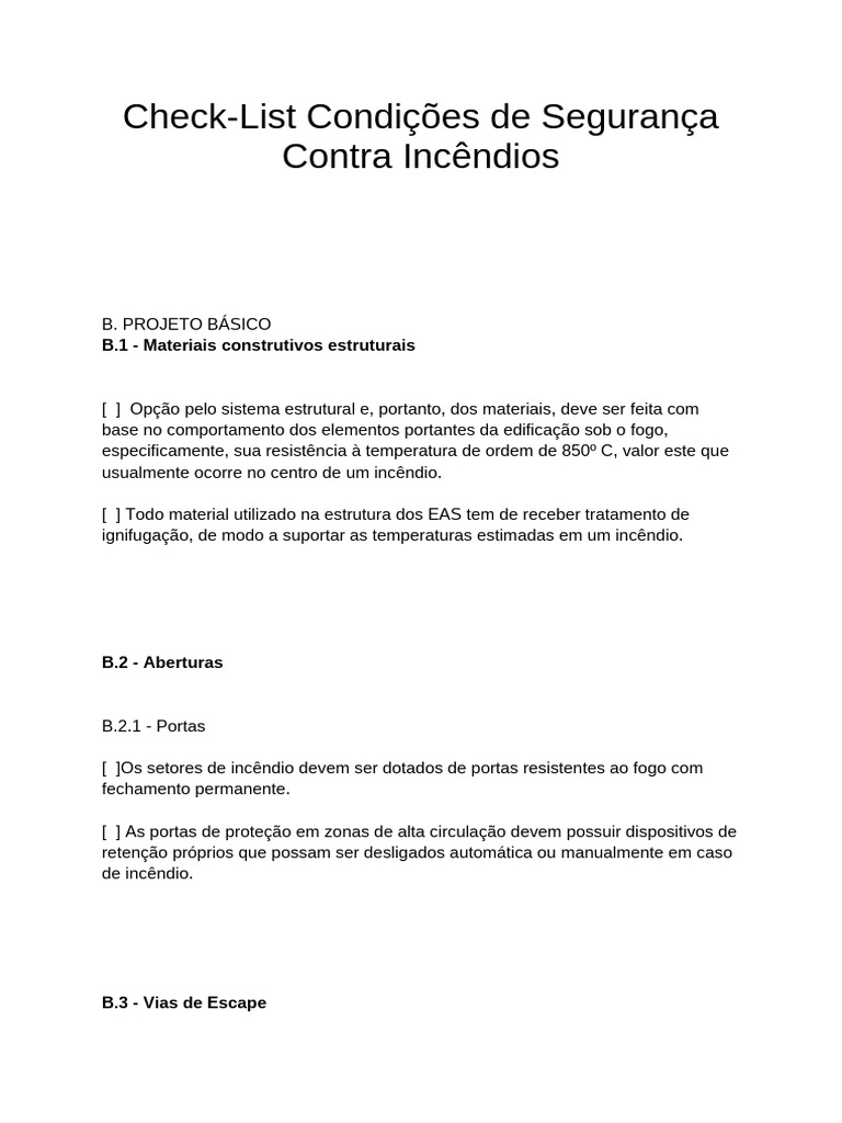 Check-List de Segurança Contra Incêndios | PDF