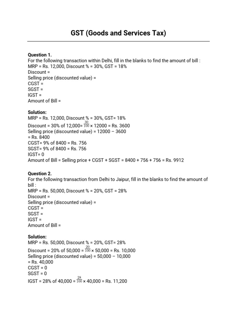 GST Calculation Examples and Solutions | PDF